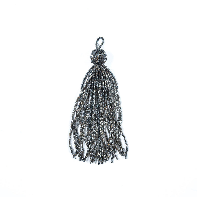 Large Gunmetal Beaded Tassel - 6"