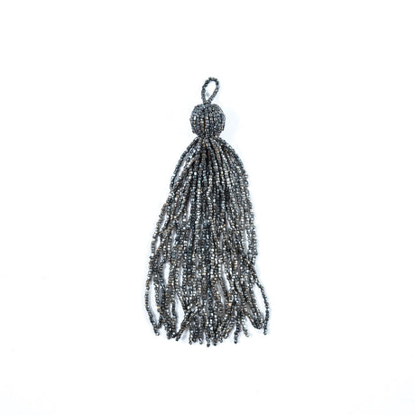 Large Gunmetal Beaded Tassel - 6"
