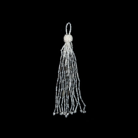Medium Ivory and Silver Beaded Tassel - 5"