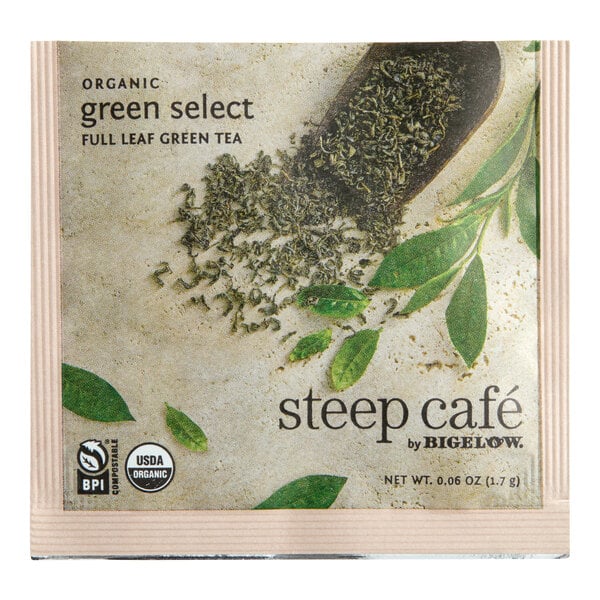 Steep Cafe By Bigelow Organic Green Select Green Tea Pyramid Sachets - 50/Case