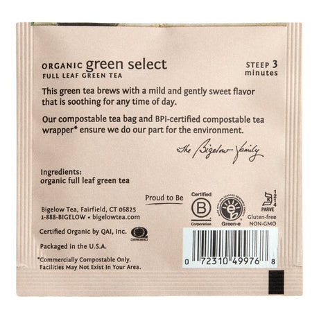 Steep Cafe By Bigelow Organic Green Select Green Tea Pyramid Sachets - 50/Case