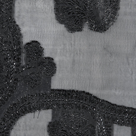 Famous NYC Designer Metallic Black Paisley Embroidered Chiffon