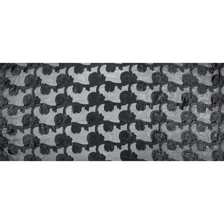 Famous NYC Designer Metallic Black Paisley Embroidered Chiffon