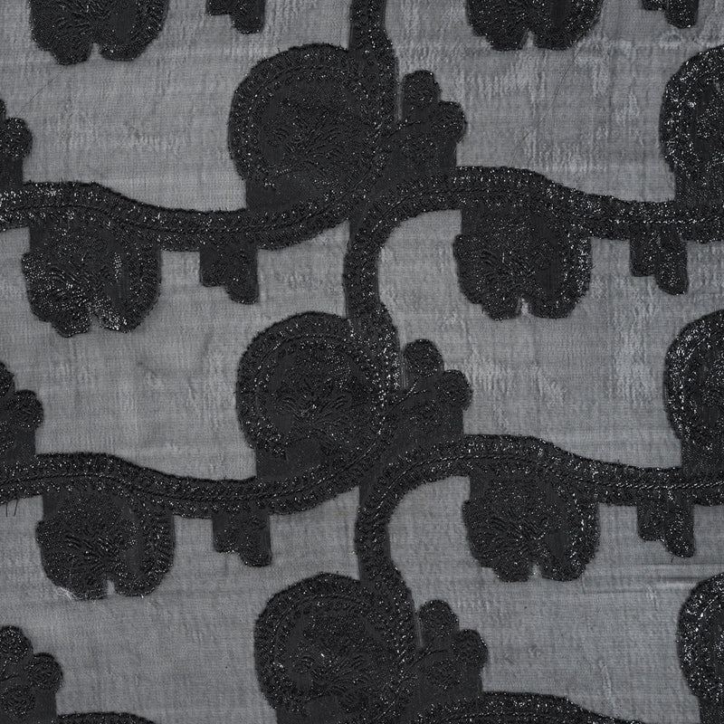 Famous NYC Designer Metallic Black Paisley Embroidered Chiffon