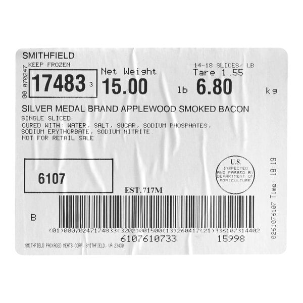 Smithfield Single Sliced Applewood Bacon 15 lb.