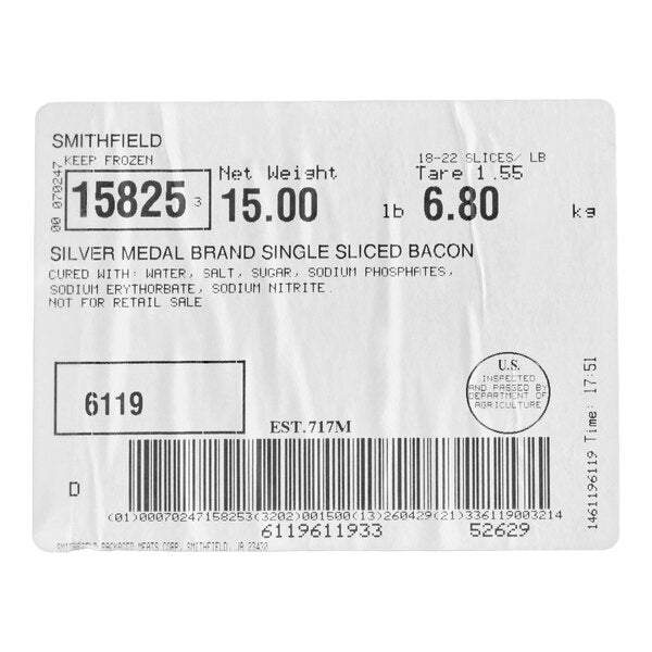 Smithfield Single Sliced Bacon 15 lb.