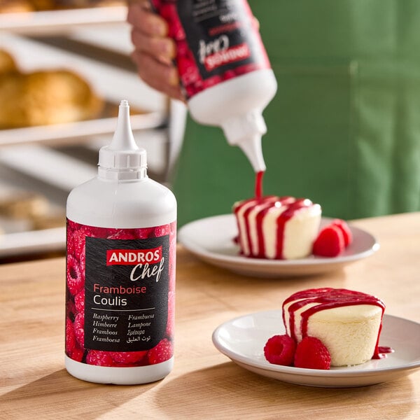 Andros Chef Raspberry Coulis Squeeze Bottle 1.1 lb. - 6/Case
