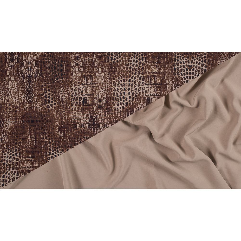 Toffee and Cornstalk Python Printed Double Faced Stretch Polyester Crepe