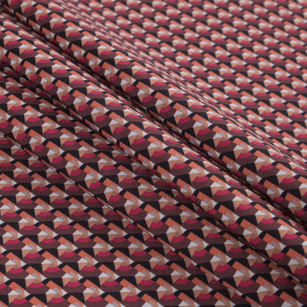 Scarlet and Mustang Geometric Double Faced Stretch Polyester Crepe