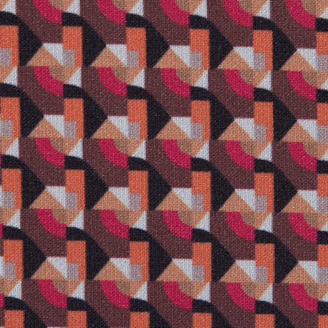 Scarlet and Mustang Geometric Double Faced Stretch Polyester Crepe