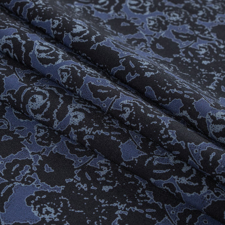 Black and Astral Aura Abstract Roses and Solid Beige Double Faced Stretch Polyester Crepe