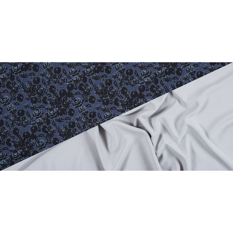 Black and Astral Aura Abstract Roses and Solid Beige Double Faced Stretch Polyester Crepe
