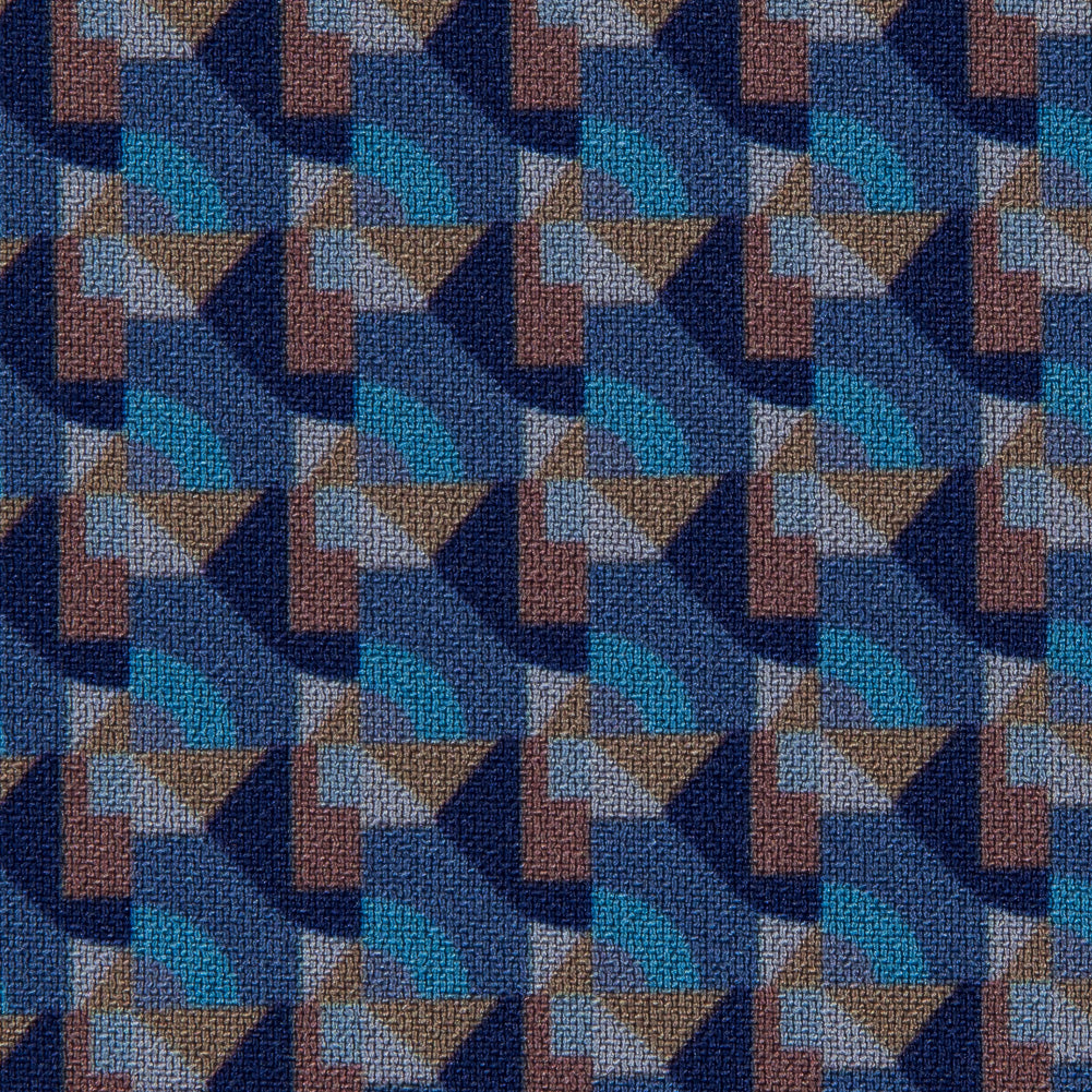 Twilight Purple and Niagara Geometric Double Faced Stretch Polyester Crepe