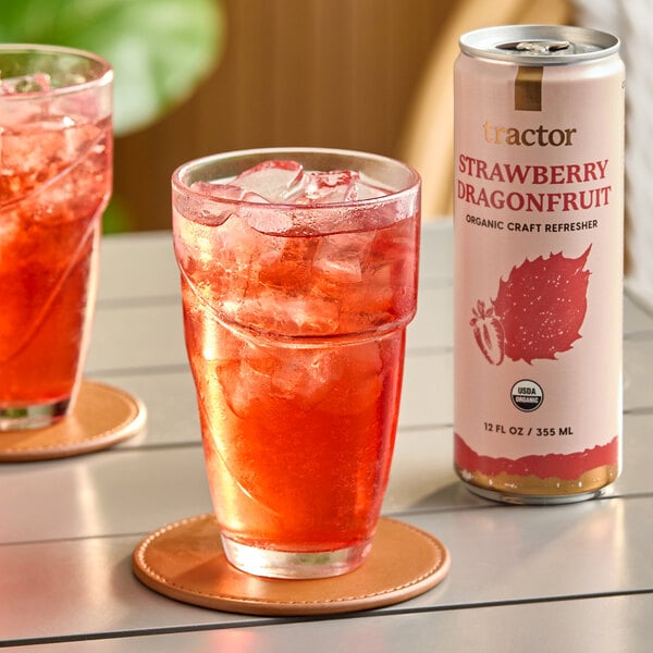 Tractor Beverage Co. Organic Strawberry Dragon Fruit Beverage 12 fl. oz. Can - 12/Case