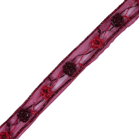 Red Embroidered Organza Trim - 1.25"