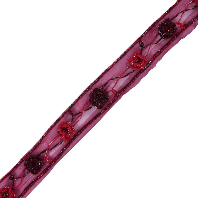 Red Embroidered Organza Trim - 1.25"