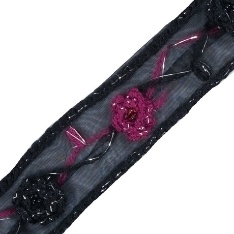 Black Embroidered Organza Trim - 1.25"