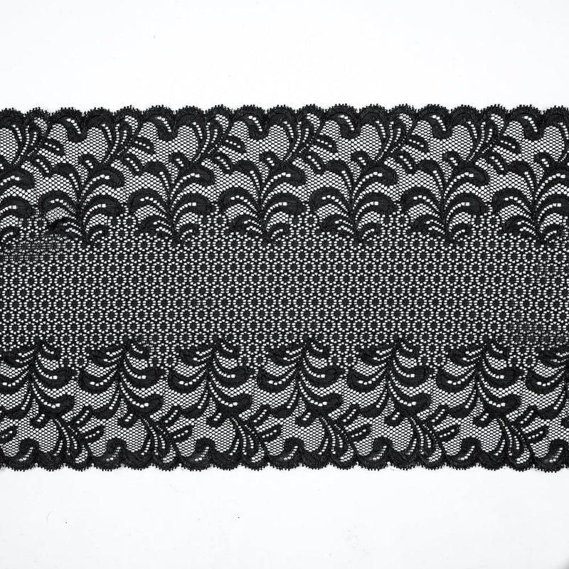 Black Stretch Floral Lace - 9.5"
