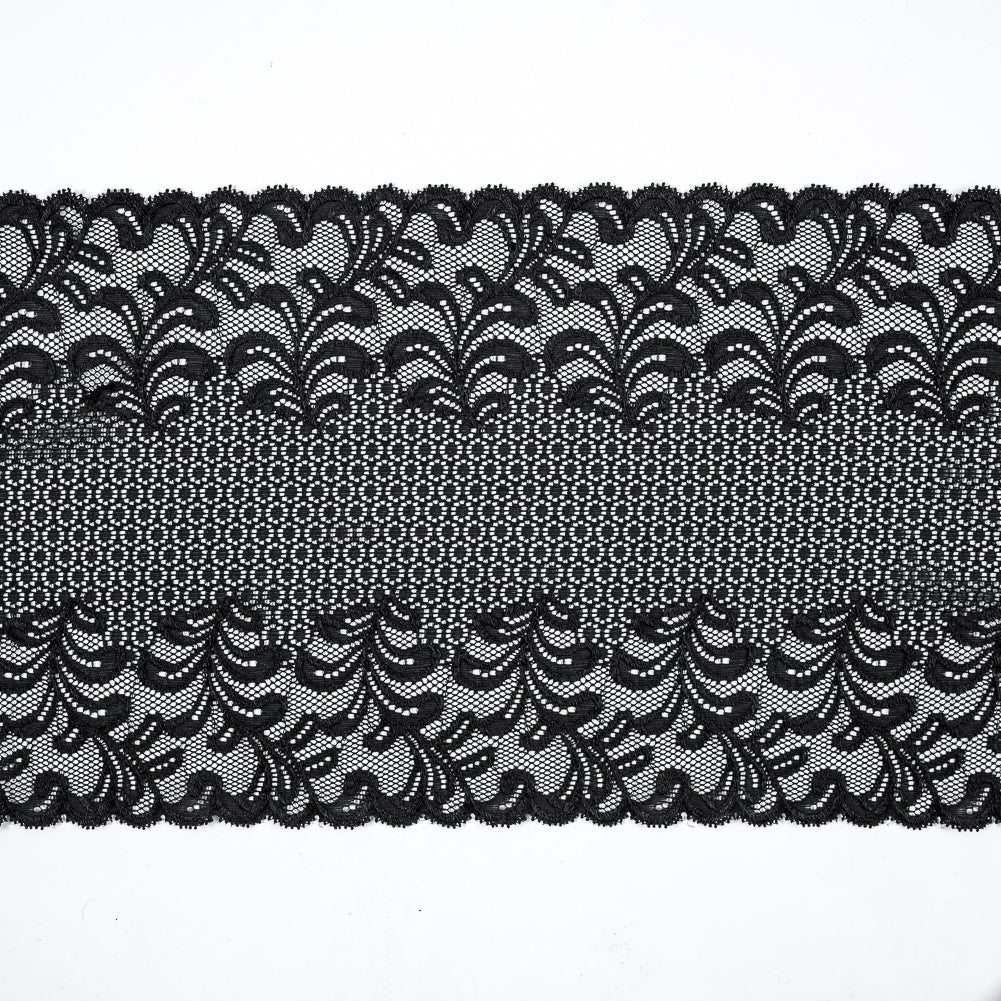 Black Stretch Floral Lace - 9.5"