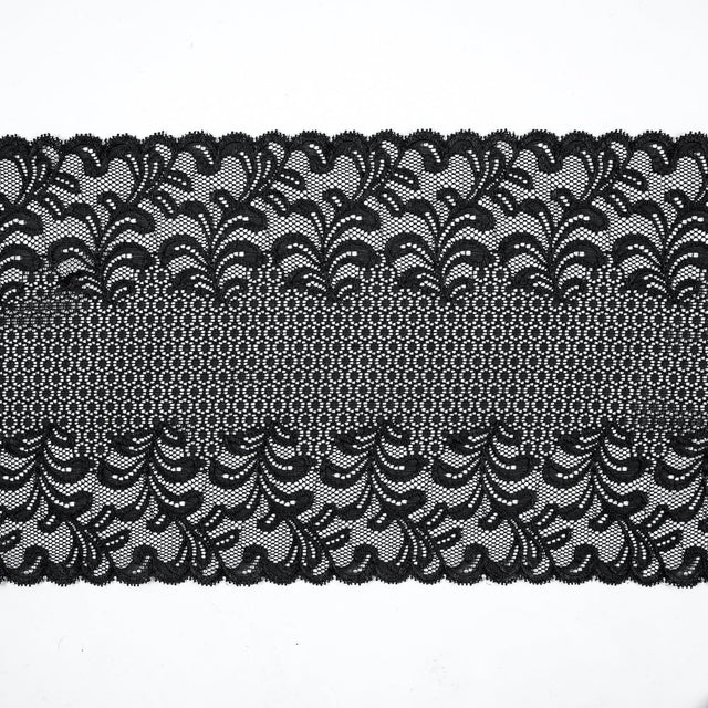 Black Stretch Floral Lace - 9.5"
