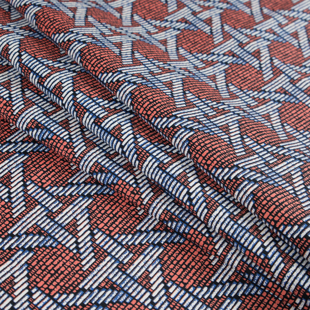 Firecracker Orange Geometric Printed Stretch Cotton Sateen