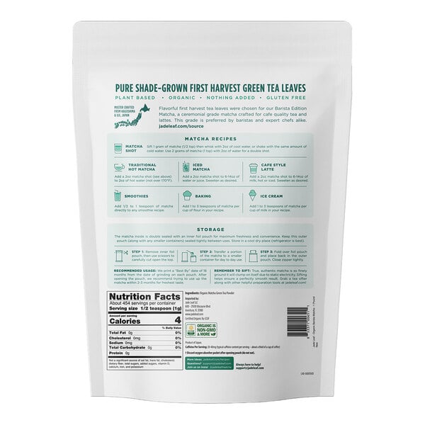 Jade Leaf Organic Ceremonial Barista Edition Matcha Powder 1 lb. (454g)