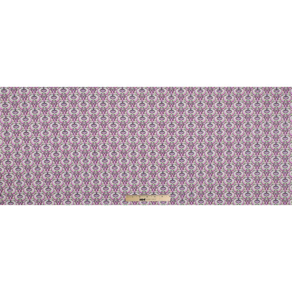 Phlox Pink and Green Flash Palmette Printed Stretch Cotton Twill