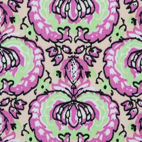 Phlox Pink and Green Flash Palmette Printed Stretch Cotton Twill