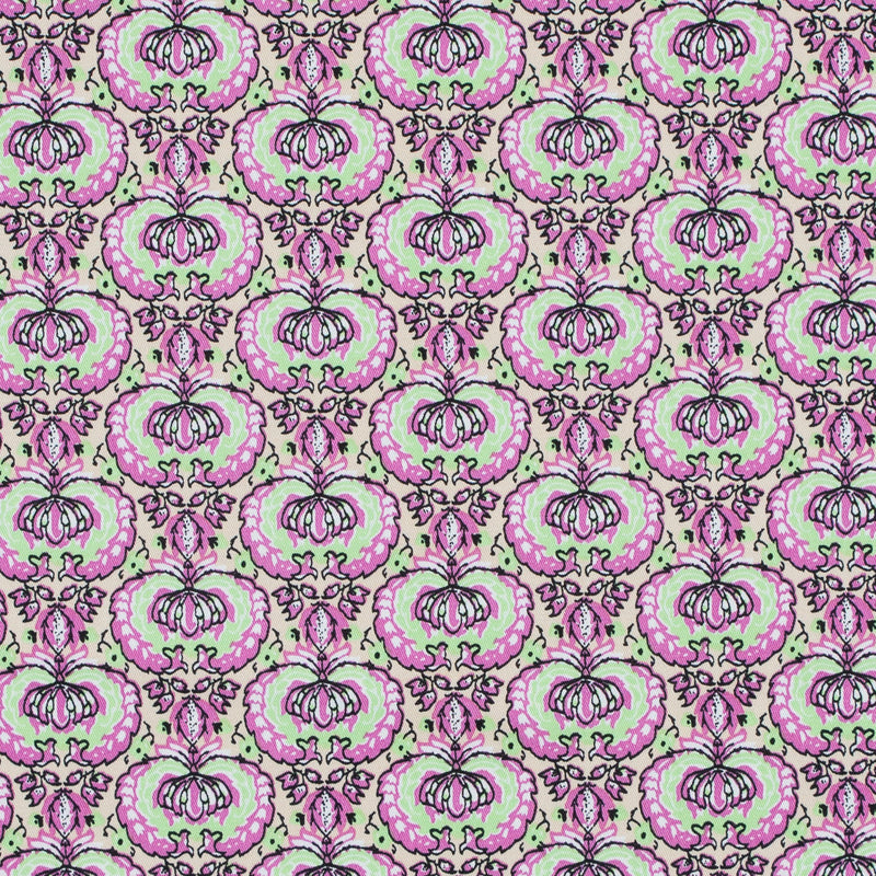 Phlox Pink and Green Flash Palmette Printed Stretch Cotton Twill