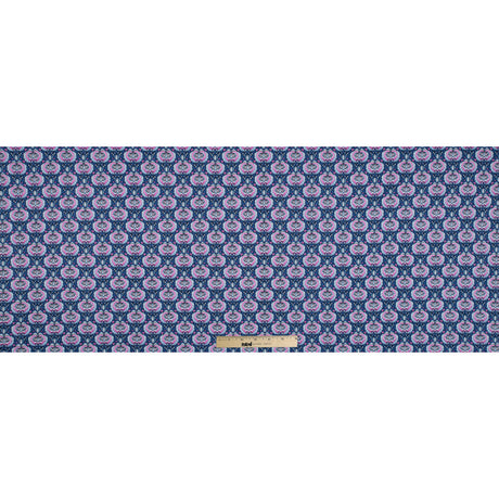 True Blue and Phlox Pink Palmette Printed Stretch Cotton Twill