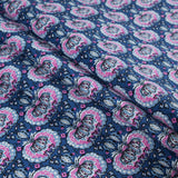 True Blue and Phlox Pink Palmette Printed Stretch Cotton Twill