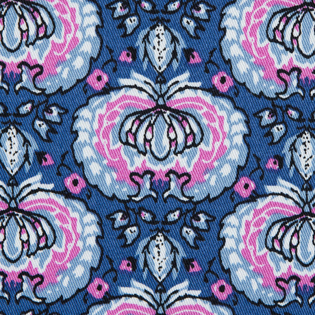 True Blue and Phlox Pink Palmette Printed Stretch Cotton Twill