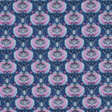 True Blue and Phlox Pink Palmette Printed Stretch Cotton Twill