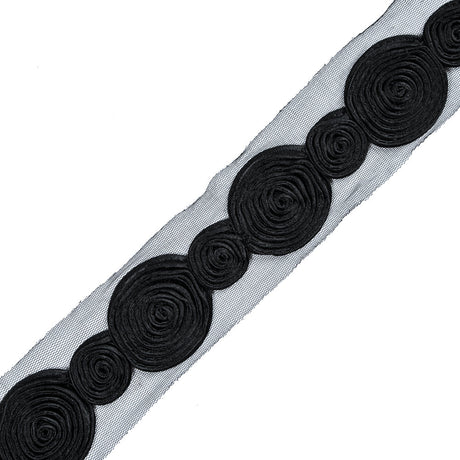 Black Embroidered Swirls Lace Trim - 2"