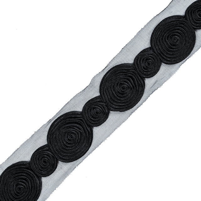 Black Embroidered Swirls Lace Trim - 2"