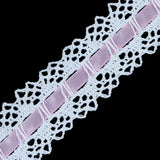 White Crochet Trim with Pink Ribbon - 1.25"