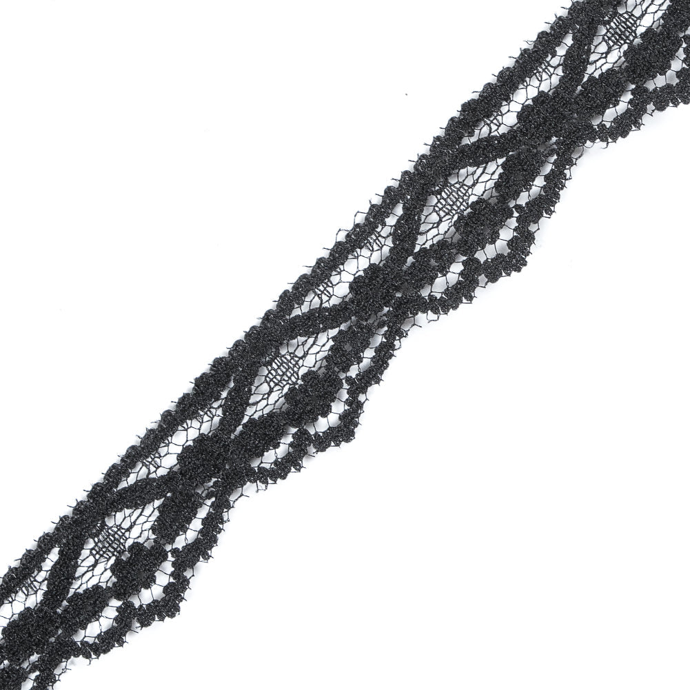 Black Fine Floral Lace Trim - 0.75"