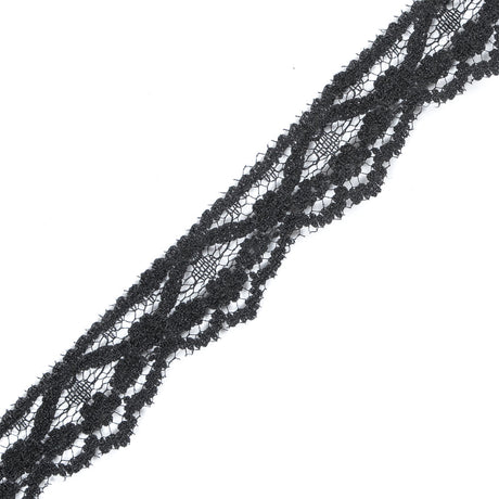 Black Fine Floral Lace Trim - 0.75"