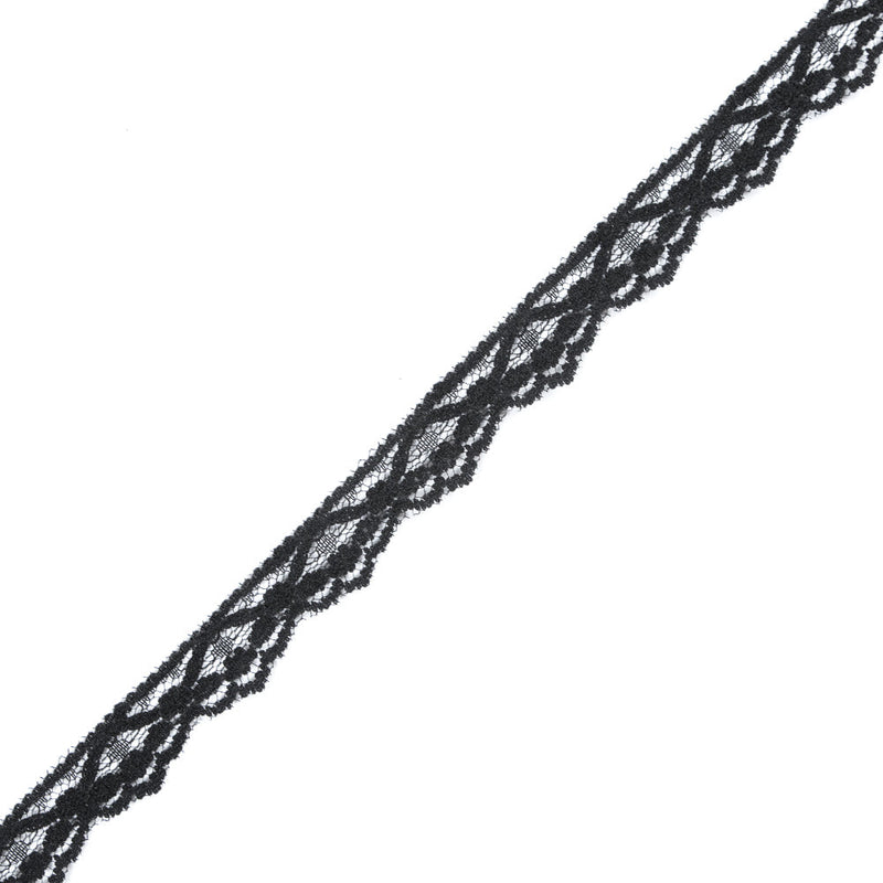 Black Fine Floral Lace Trim - 0.75"