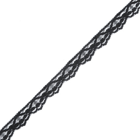 Black Fine Floral Lace Trim - 0.75"