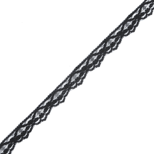Black Fine Floral Lace Trim - 0.75"