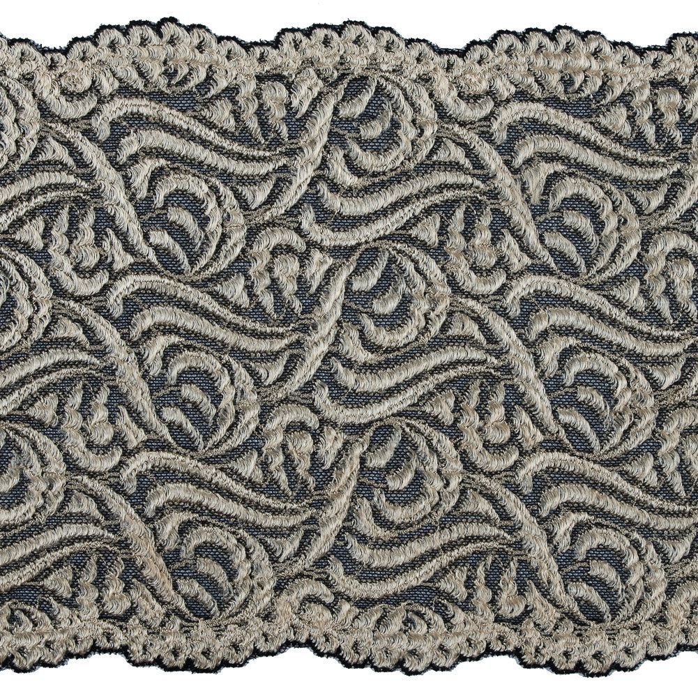 Alabaster Gleam and Black Stretch Lace Trim - 6.5"