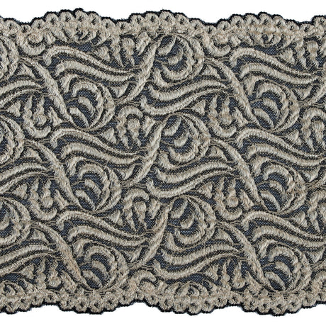Alabaster Gleam and Black Stretch Lace Trim - 6.5"