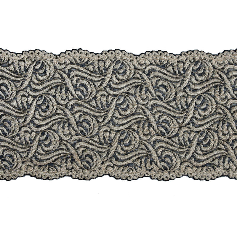 Alabaster Gleam and Black Stretch Lace Trim - 6.5"