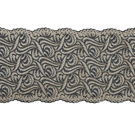 Alabaster Gleam and Black Stretch Lace Trim - 6.5"