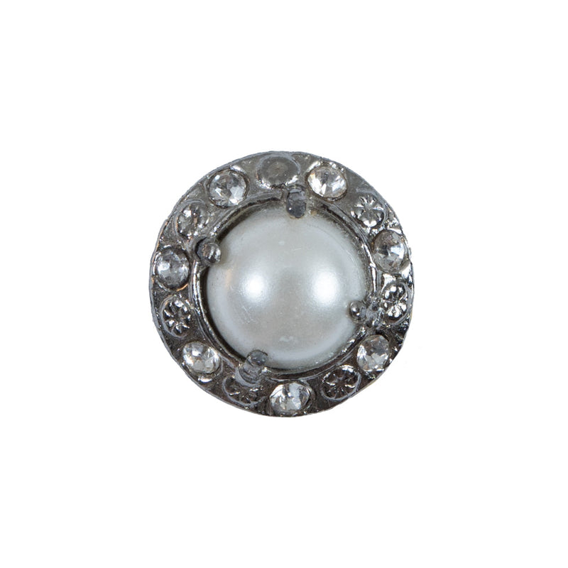 Pearl and Rhinestone Silver Metal Shank Back Button - 30L/19mm