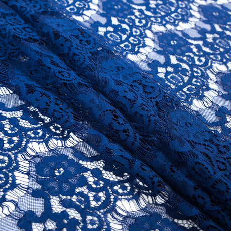 Stretch Corded Lace by Jay Godfrey - Mazarine Blue Floral Scallops