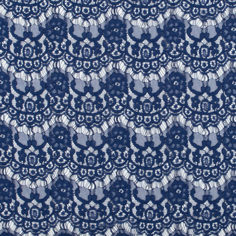 Stretch Corded Lace by Jay Godfrey - Mazarine Blue Floral Scallops