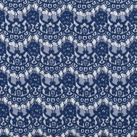 Stretch Corded Lace by Jay Godfrey - Mazarine Blue Floral Scallops