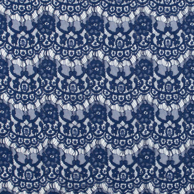 Stretch Corded Lace by Jay Godfrey - Mazarine Blue Floral Scallops